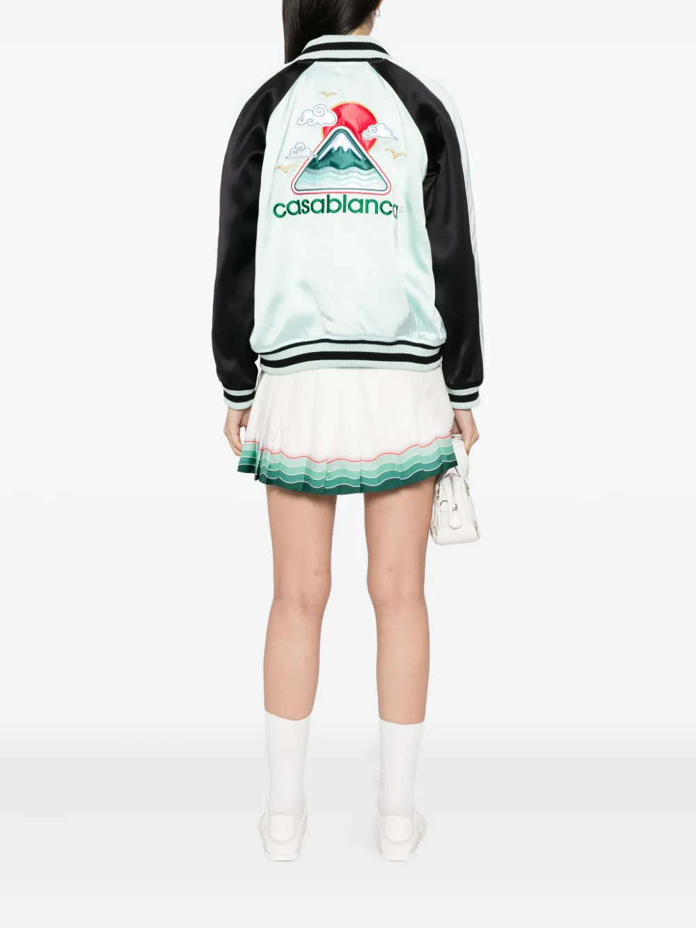 Casablanca Embroidered Bicolor Satin Bomber Jacket In Green
