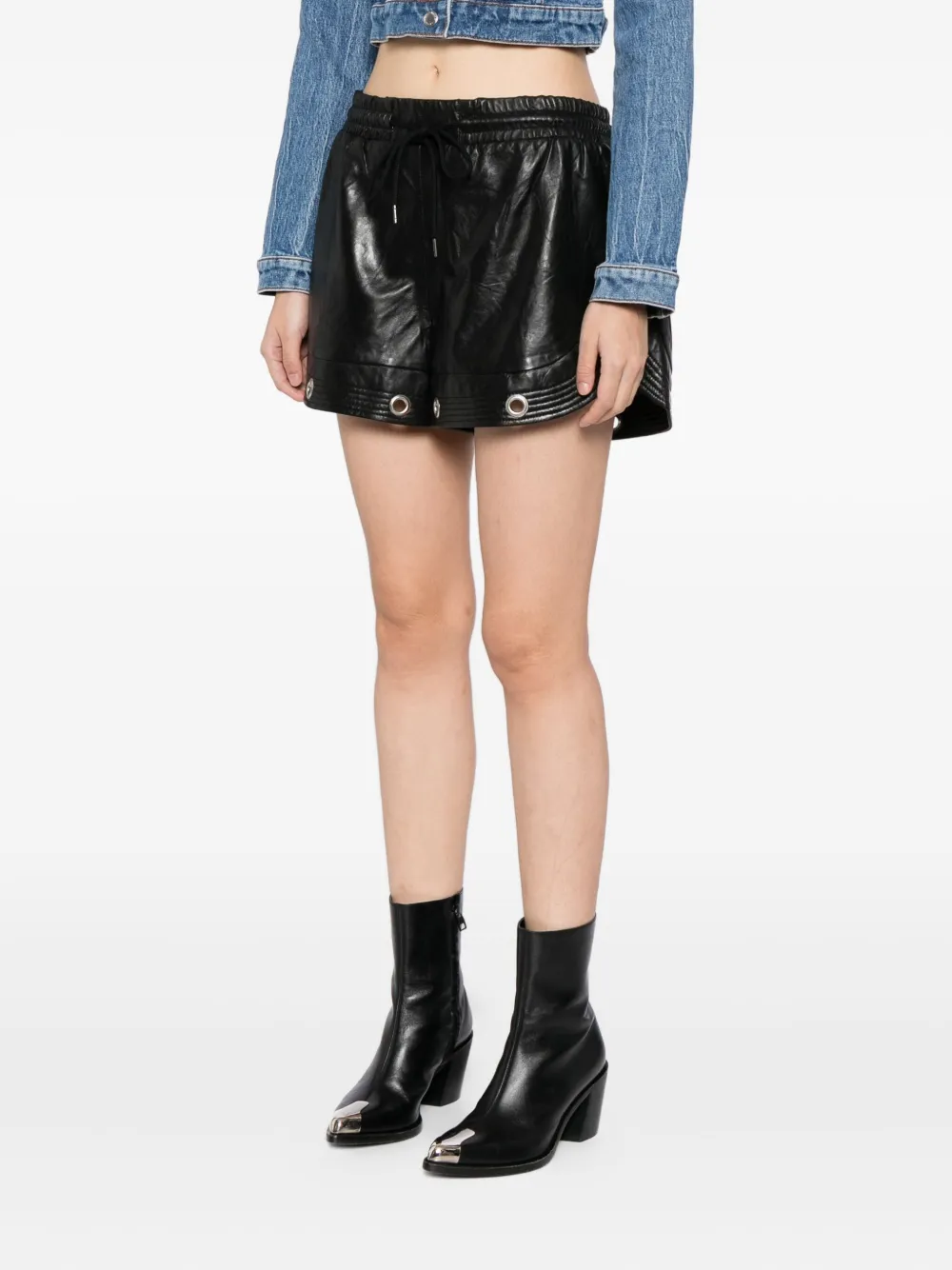 R13 Leren shorts Zwart