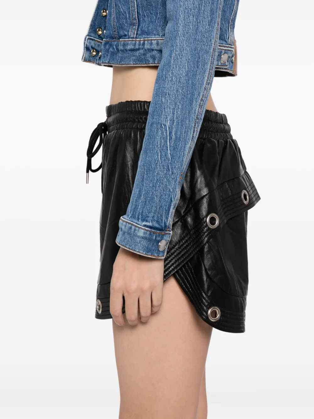 R13 Leren shorts Zwart