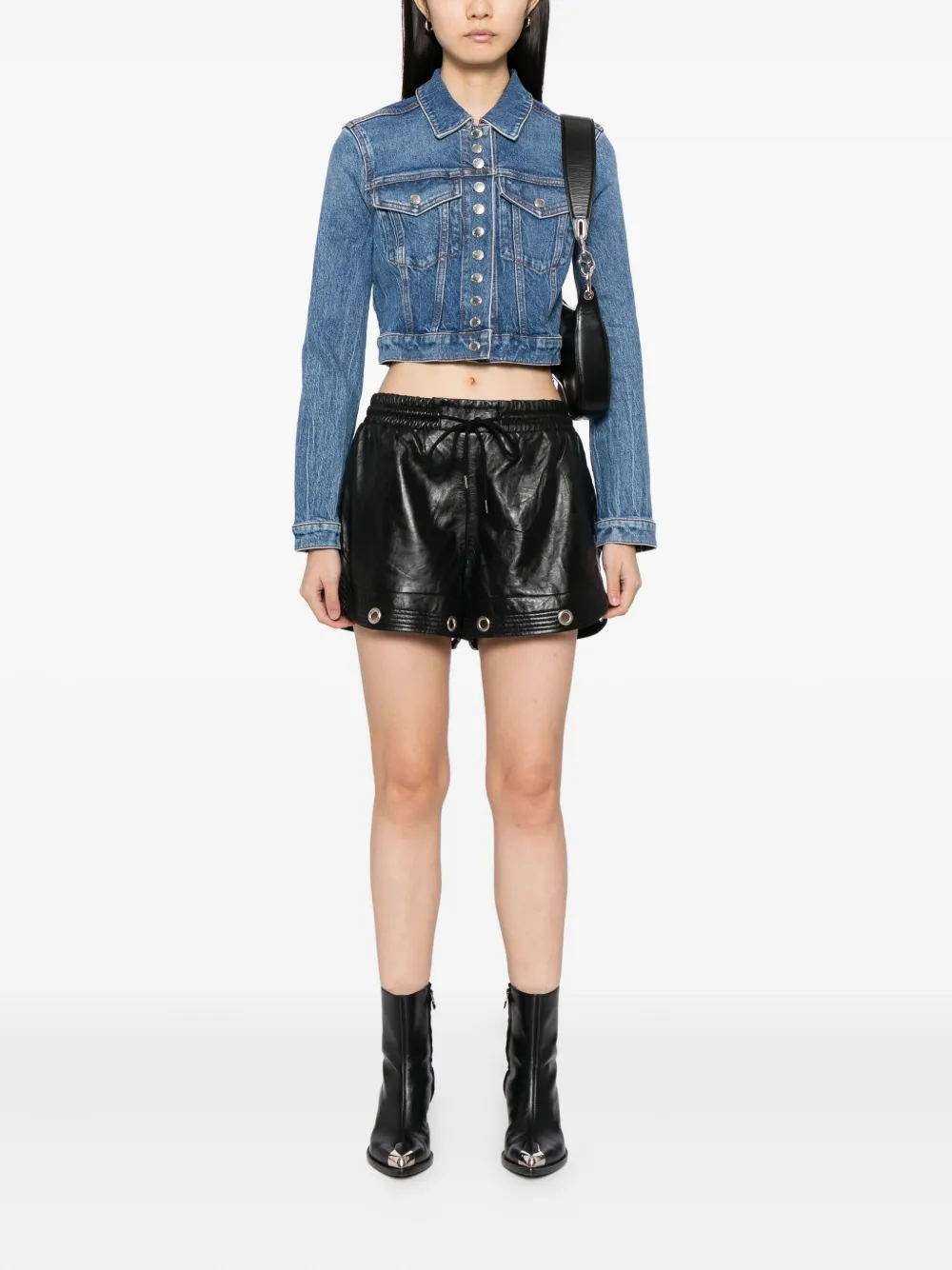 R13 Leren shorts Zwart