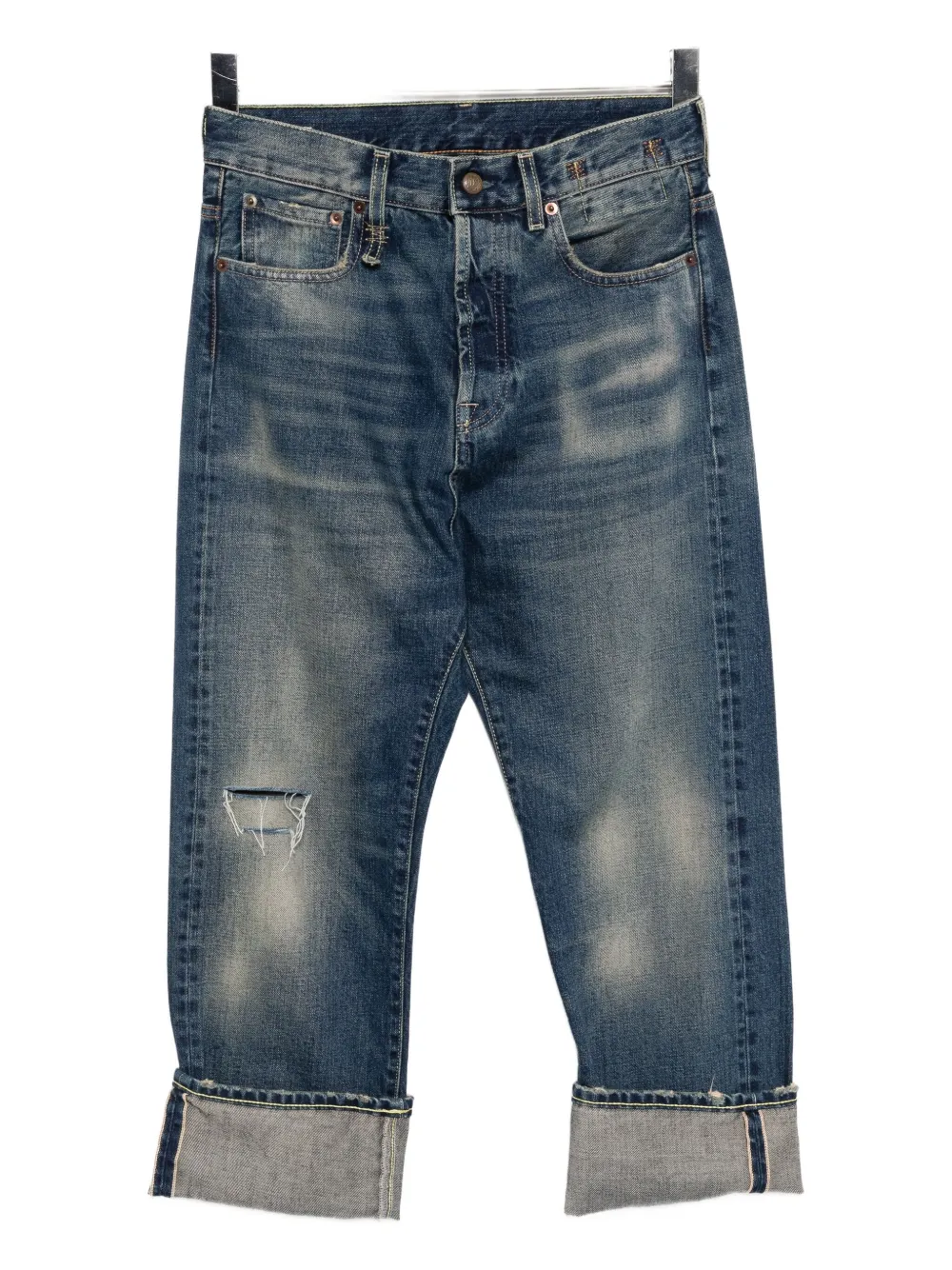 R13 Cuffed Drop Jeans In Blue
