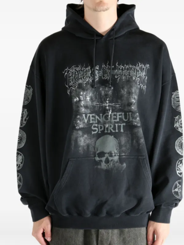VETEMENTS Vengeful Spirit graphic-print Hoodie | Black | FARFETCH