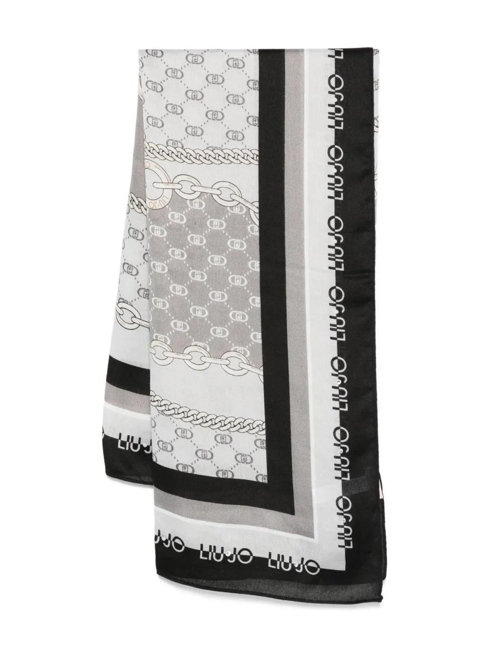 Liu •jo Chain-print Logo Scarf In Gray