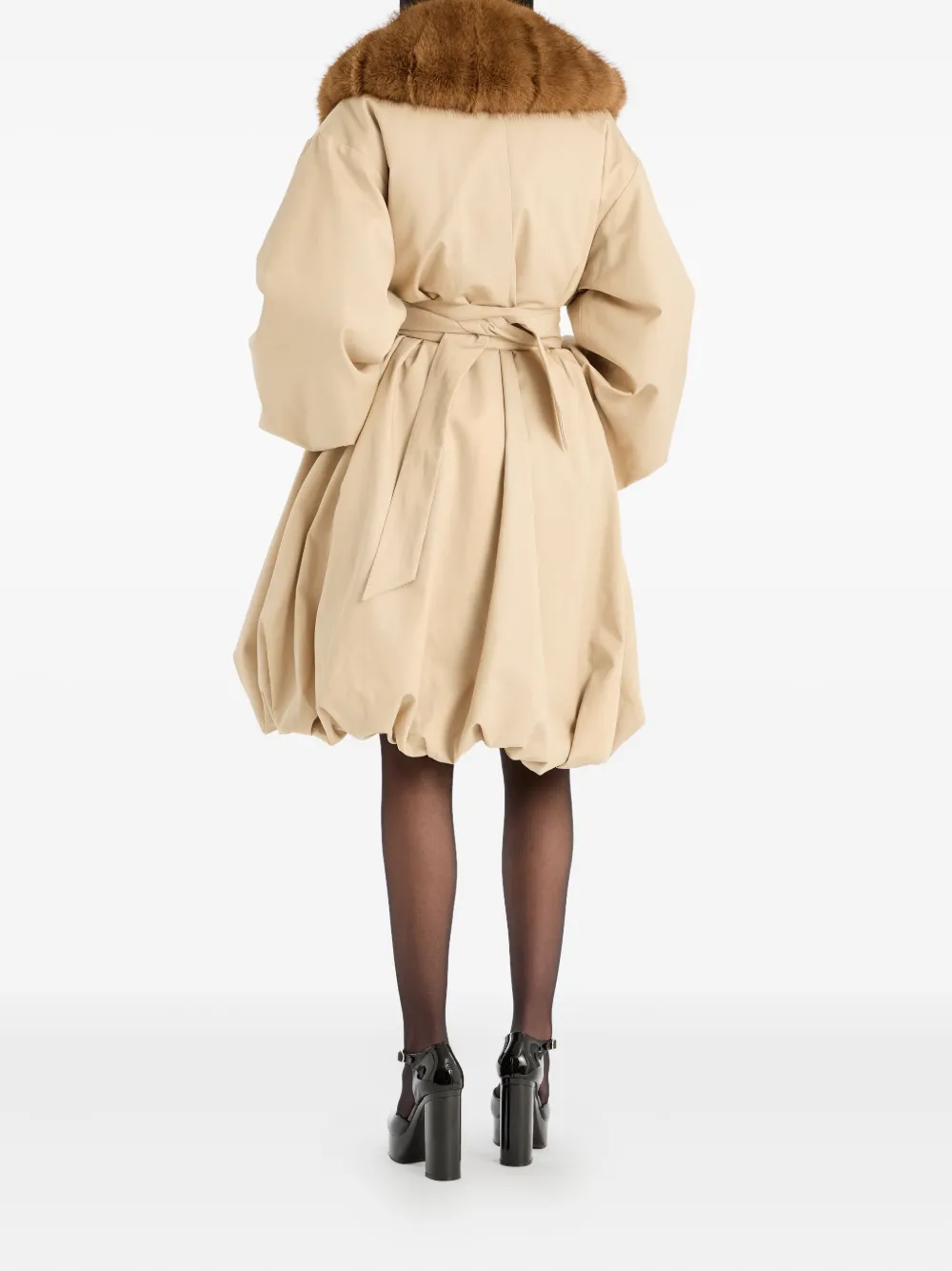 Rotate Birger Christensen Faux-fur-collar Balloon-hem Coat In Neutral