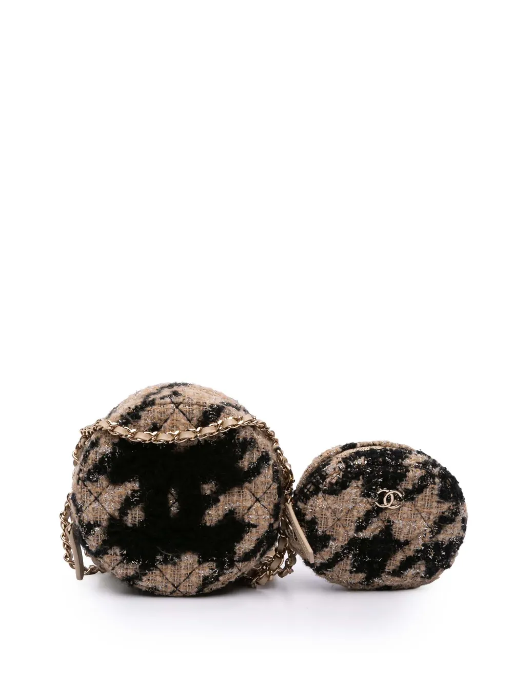 2019 CC Quilted Tweed and Shearling Round Clutch With Chain crossbody bag
