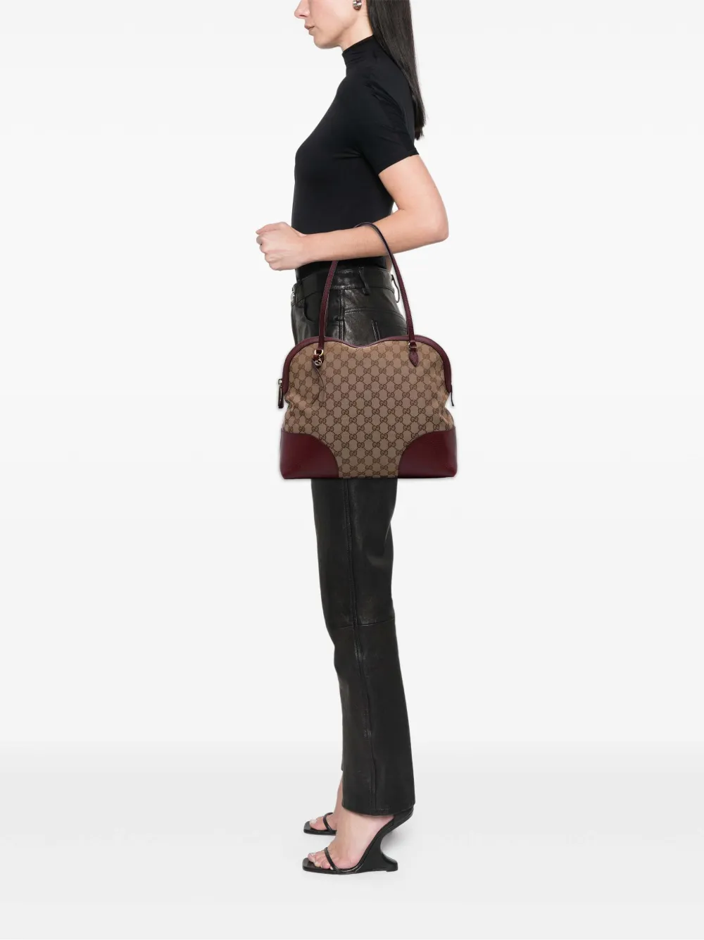 Pre-owned Gucci 2016-2025 Medium Gg Canvas Bree Dome Tote Bag In Brown