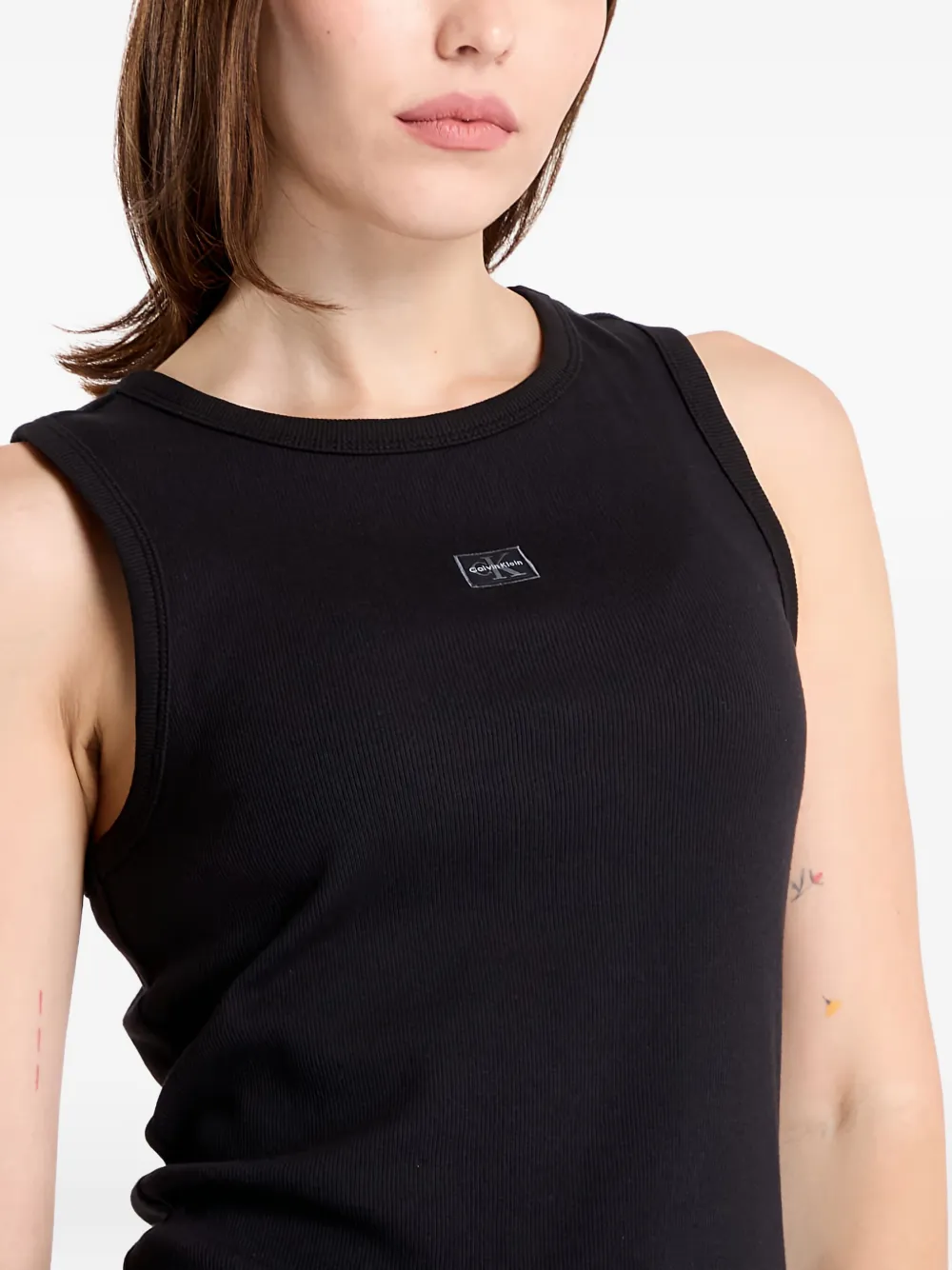 Calvin Klein Ribbed Logo Tank Top In Black