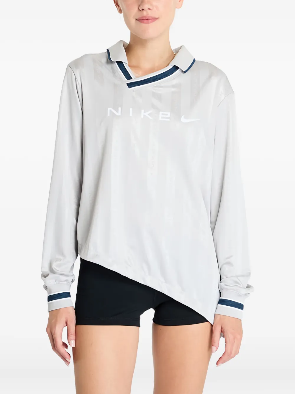 Nike jacquard long-sleeve polo top Grijs