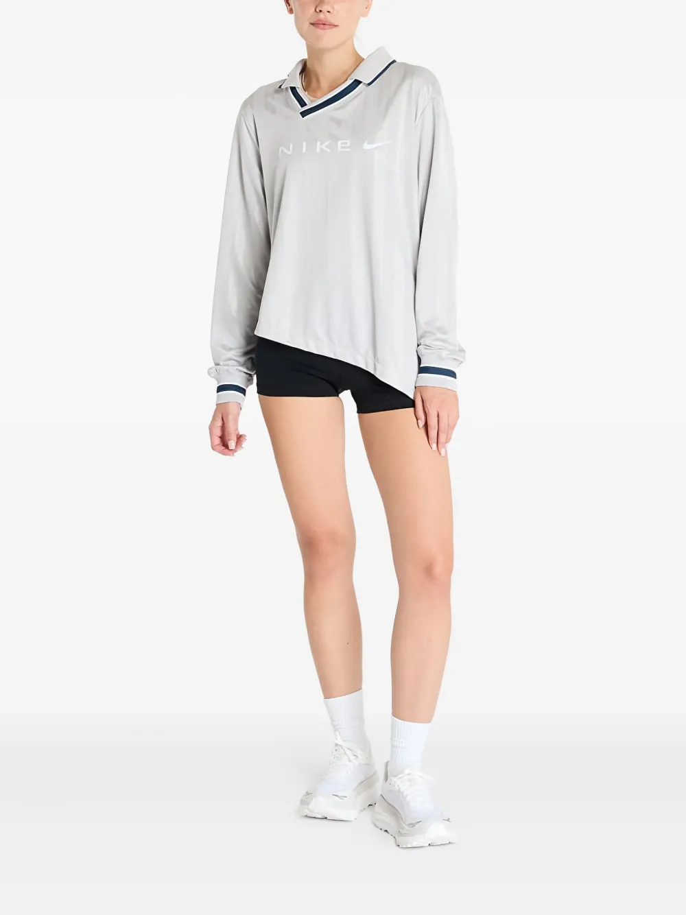 Nike jacquard long-sleeve polo top Grijs