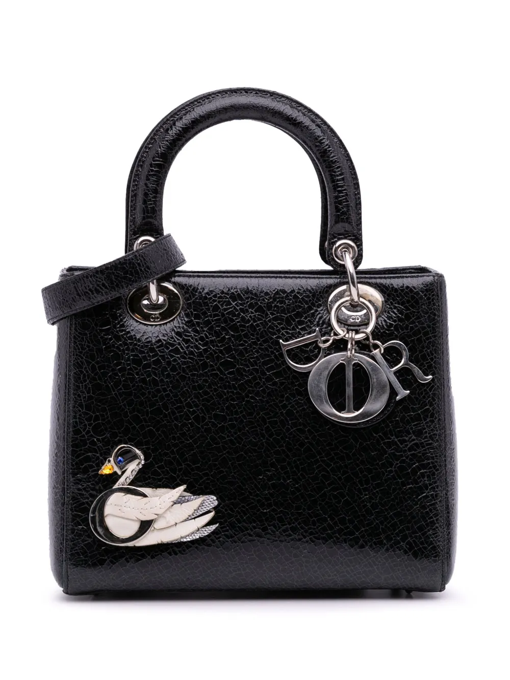 Christian Dior Pre-Owned 2016 Medium Ceramic Effect Deerskin Jeweled Swan Lady Dior satchel | Black | Image 1