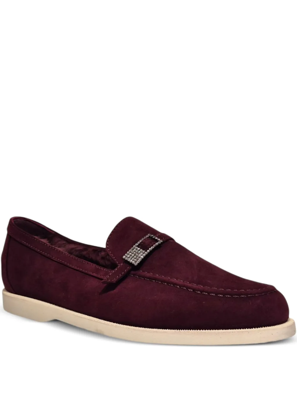 Le Silla crystal-buckle suede loafers Red
