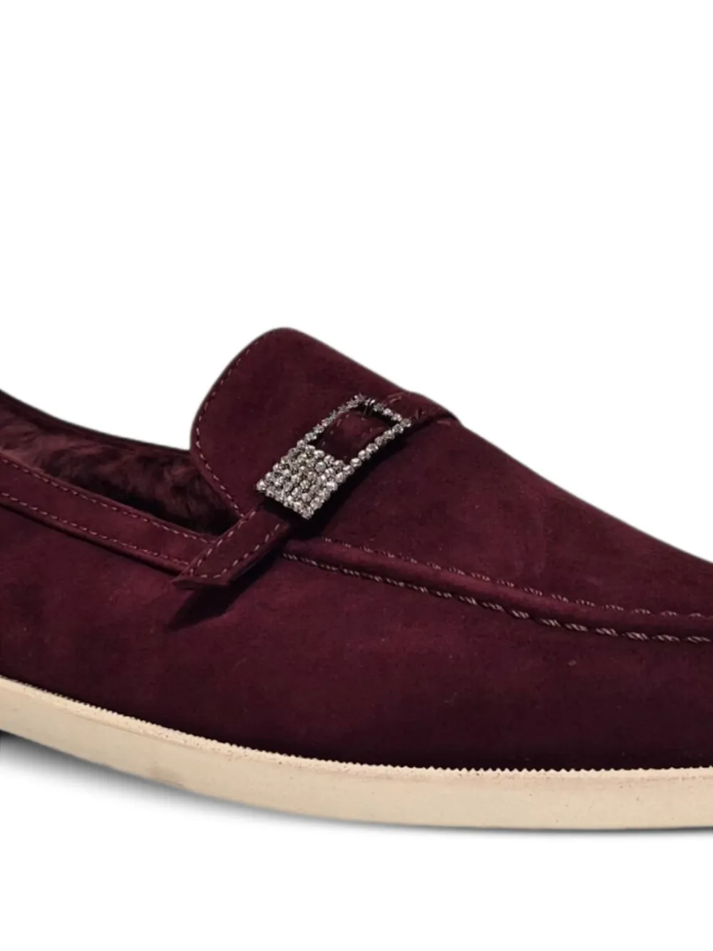Le Silla crystal-buckle suede loafers Red