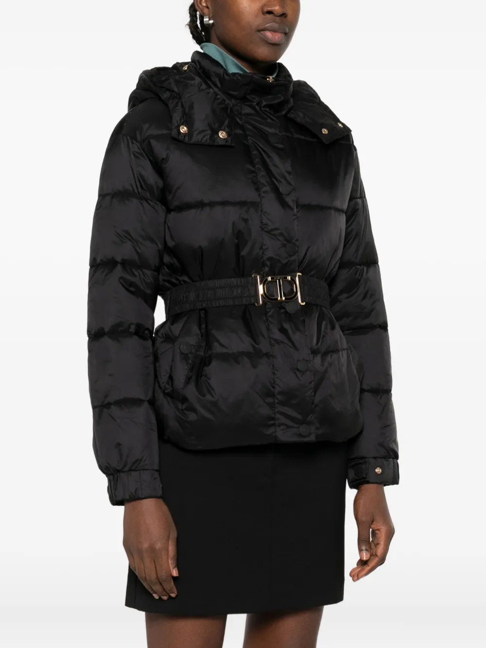TWINSET Donsjack met capuchon en ceintuur Zwart