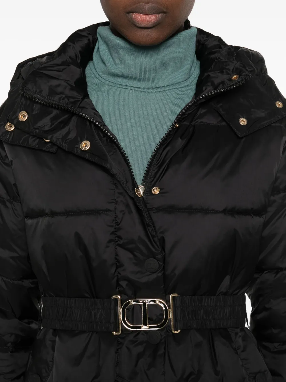 TWINSET Donsjack met capuchon en ceintuur Zwart