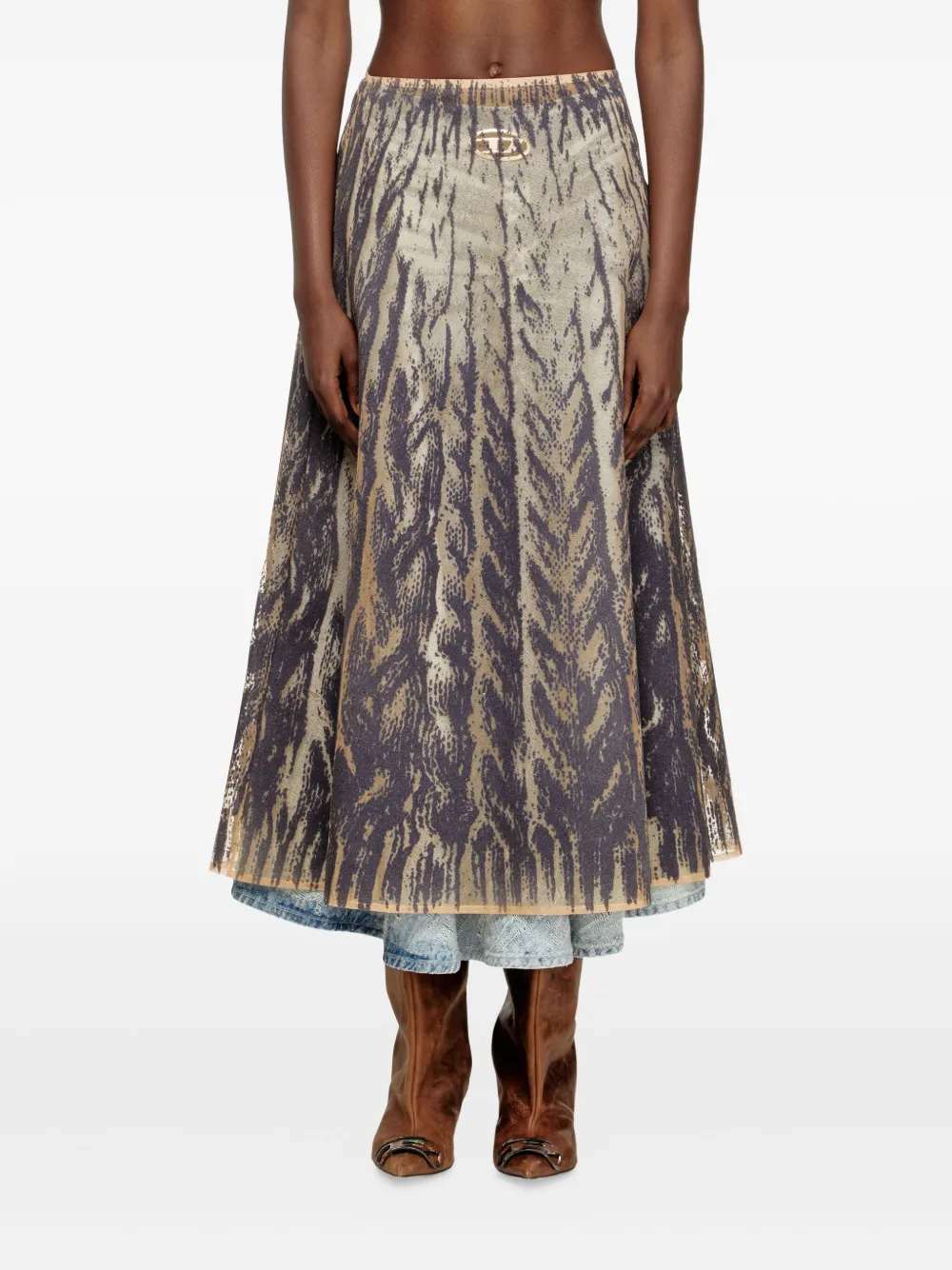 Diesel Tulen midi-rok met print Grijs