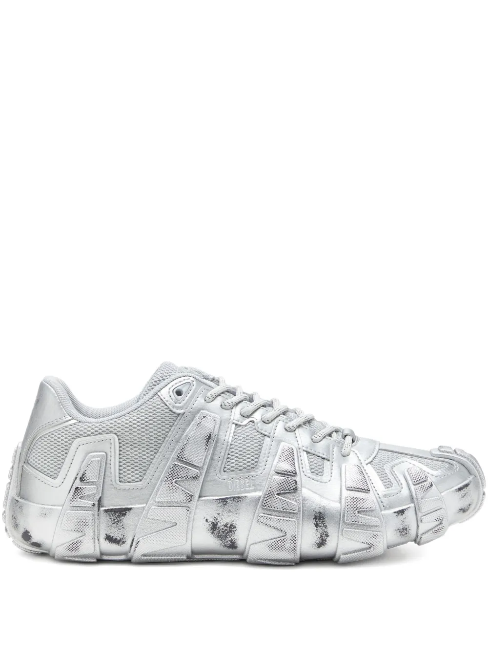 Diesel Griffe metallic mesh sneakers Silver