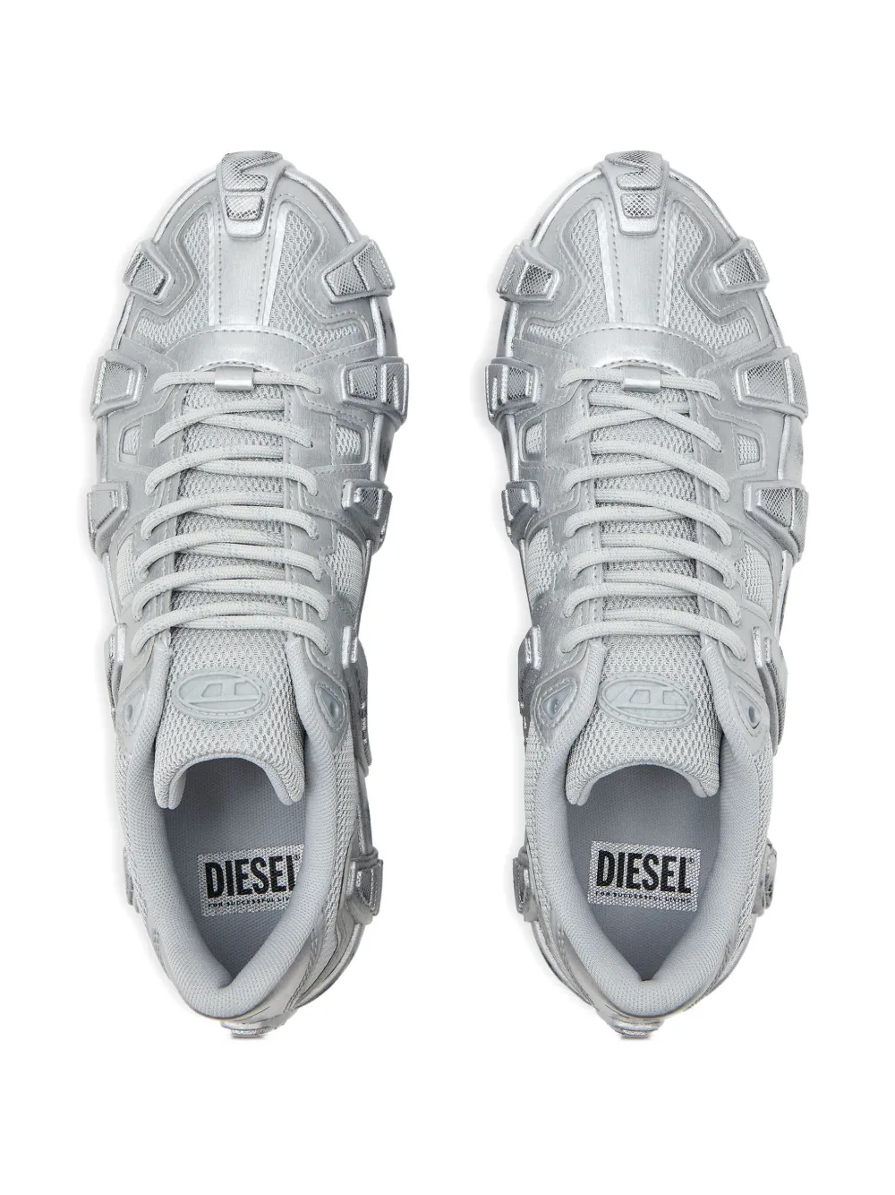 Diesel S-d-griffe-metallic Sneakers In Mesh And Pu In Silver