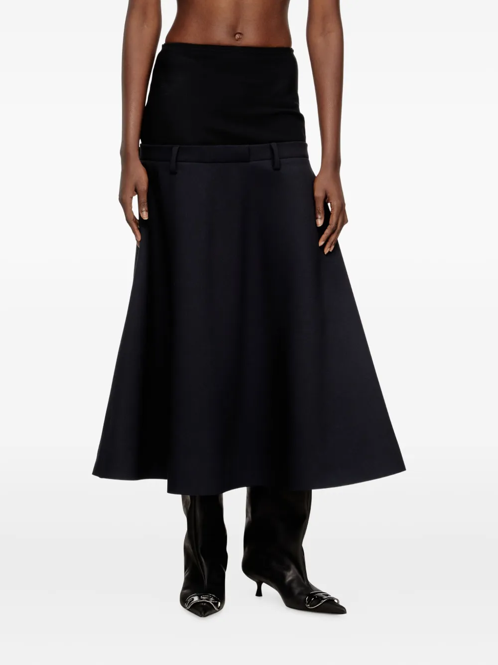 Diesel Drop-waist Skirt In Neoprene-bonded Fabric In Black