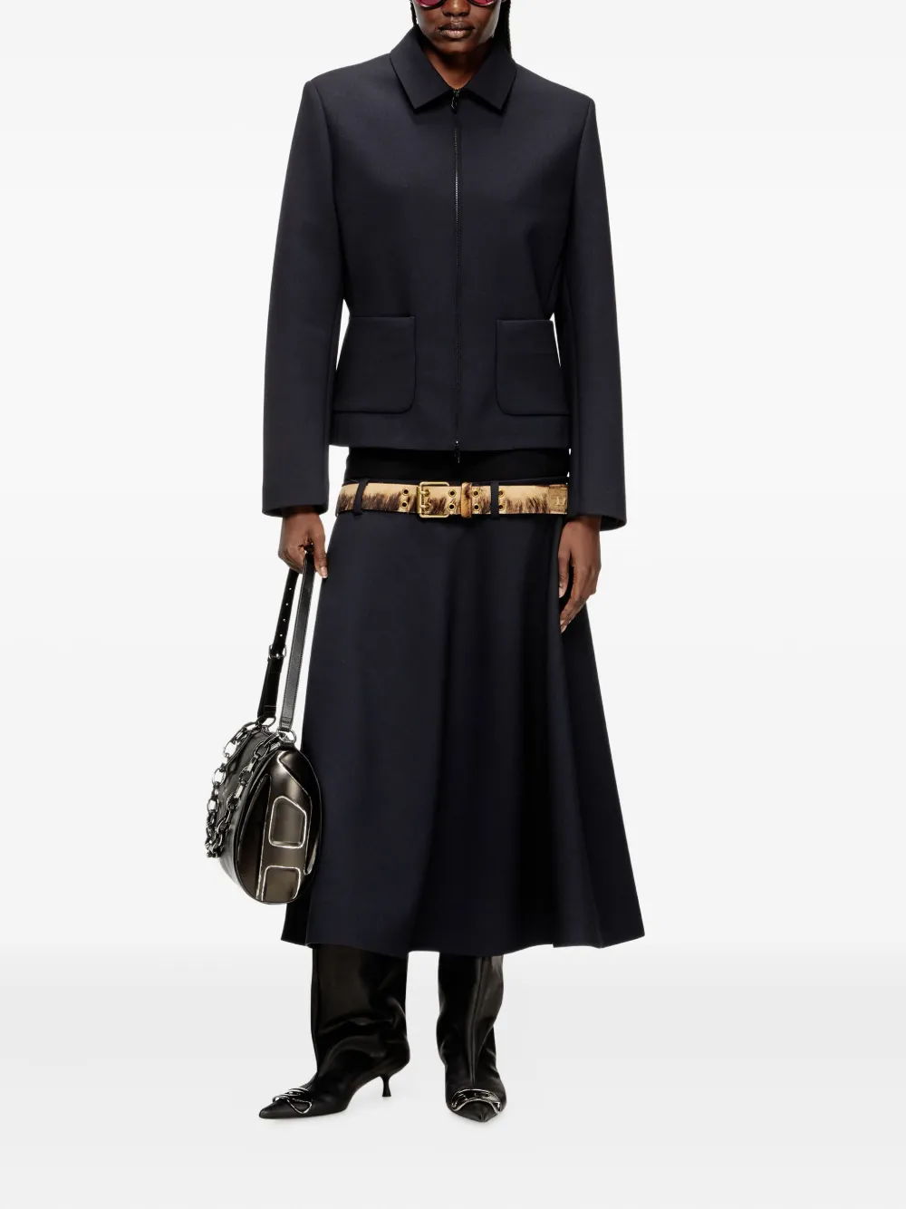 Diesel Flared rok met verlaagde taille - Zwart