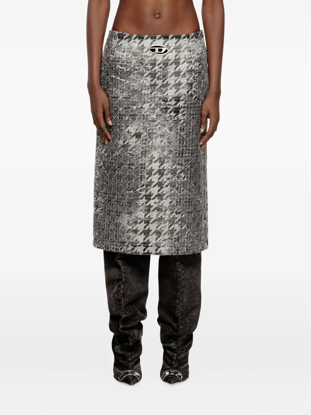 Diesel Midi-rok met pied-de-poule jacquard Zwart