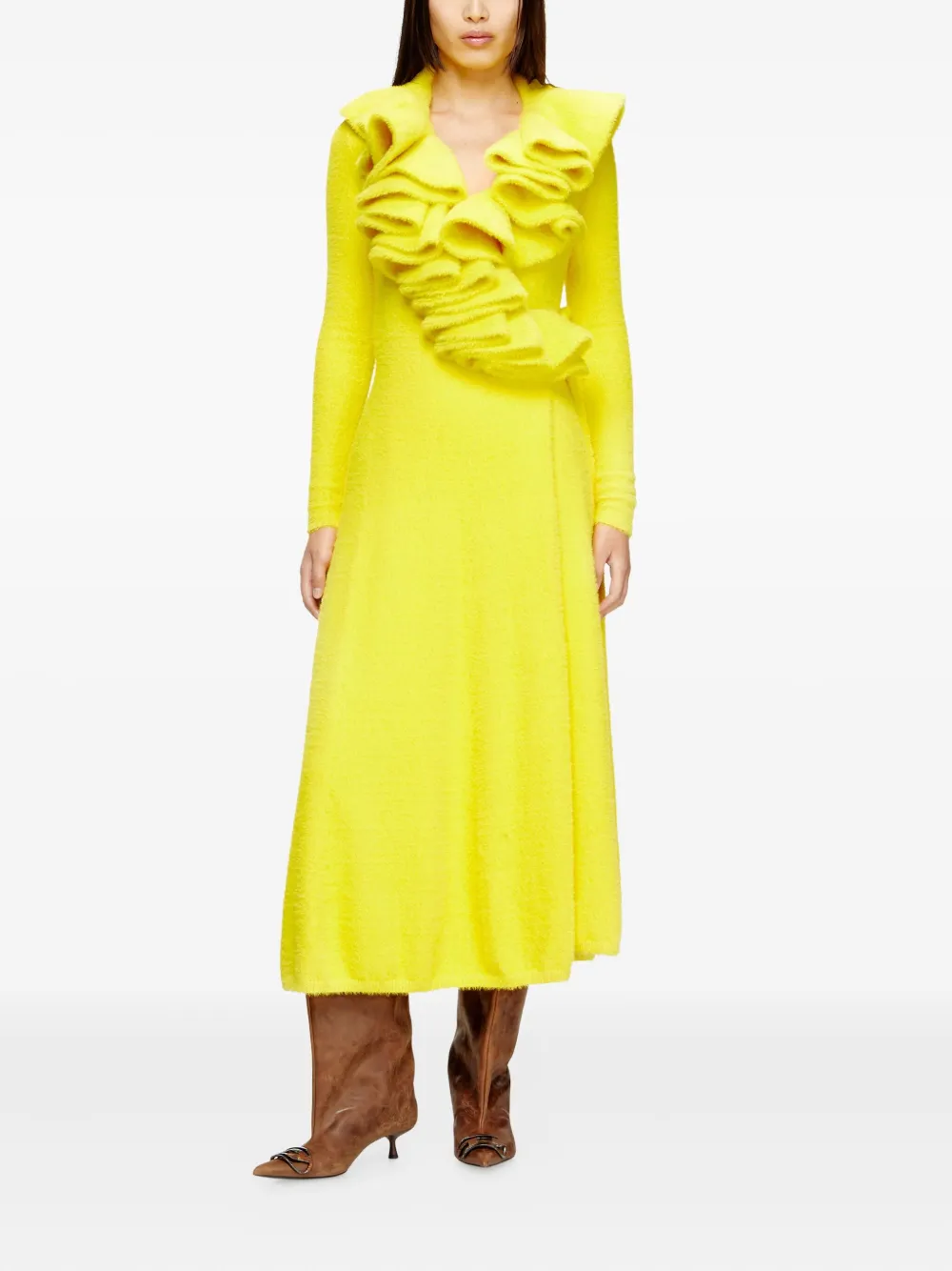 Diesel Fluffy midi-jurk met ruche hals - Geel