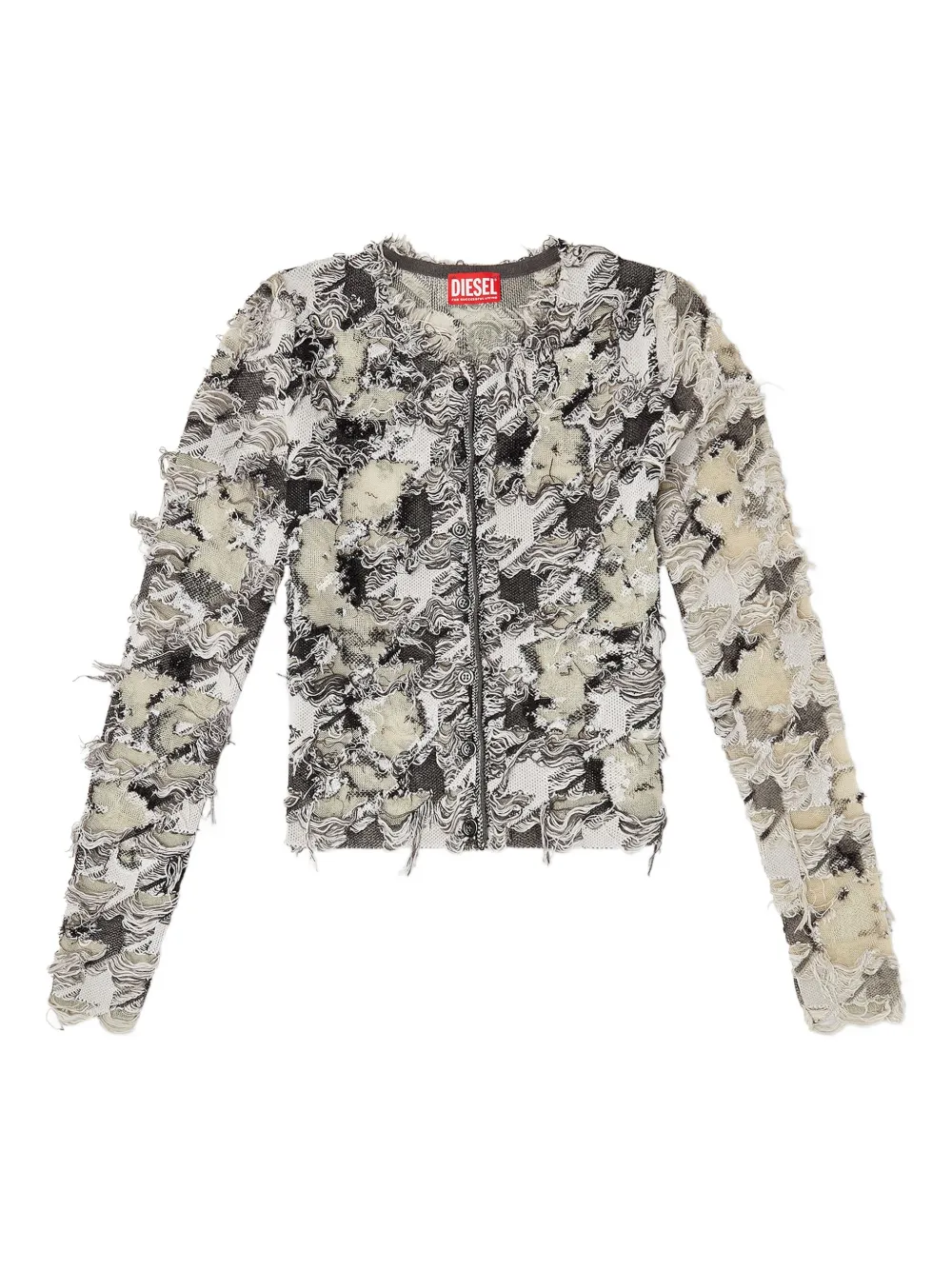 Diesel devoré-houndstooth-jacquard cardigan | White | Image 1