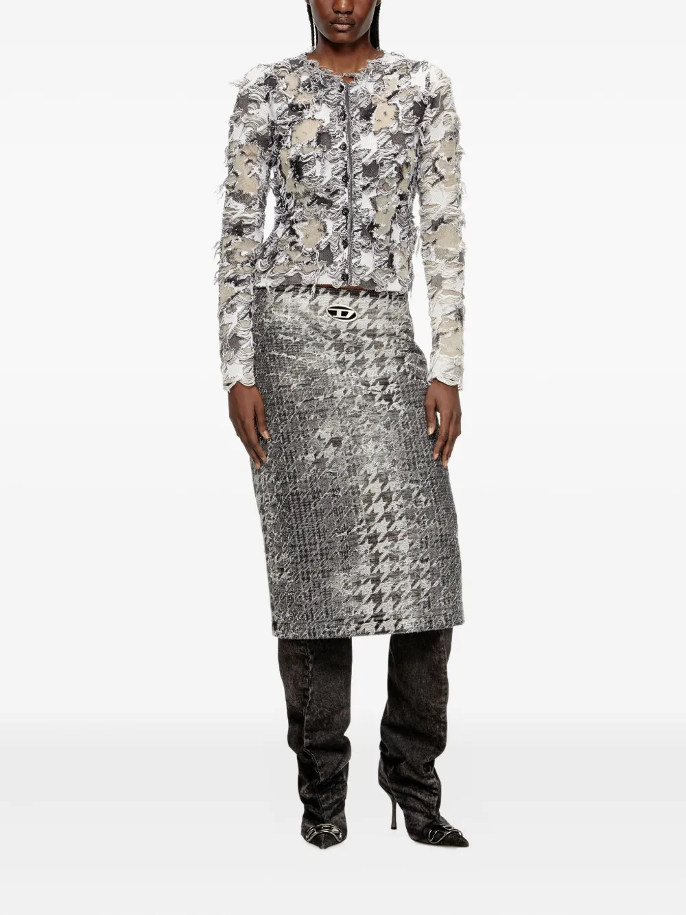 Diesel devoré-houndstooth-jacquard cardigan | Cardigans | Image 2