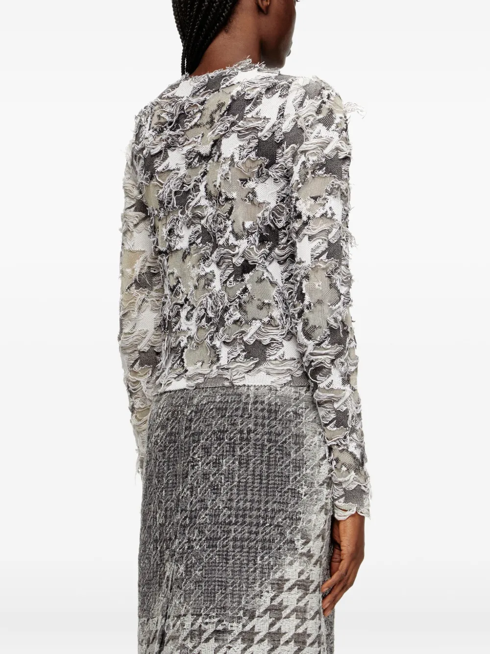 Diesel Devoré-houndstooth-jacquard Cardigan In Multi