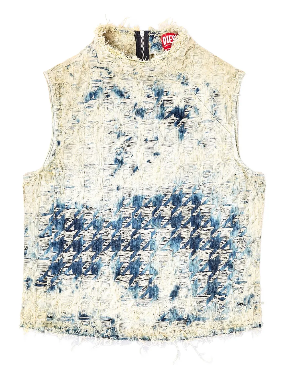 Diesel Sleeveless Top In Houndstooth-weave Denim In Multi