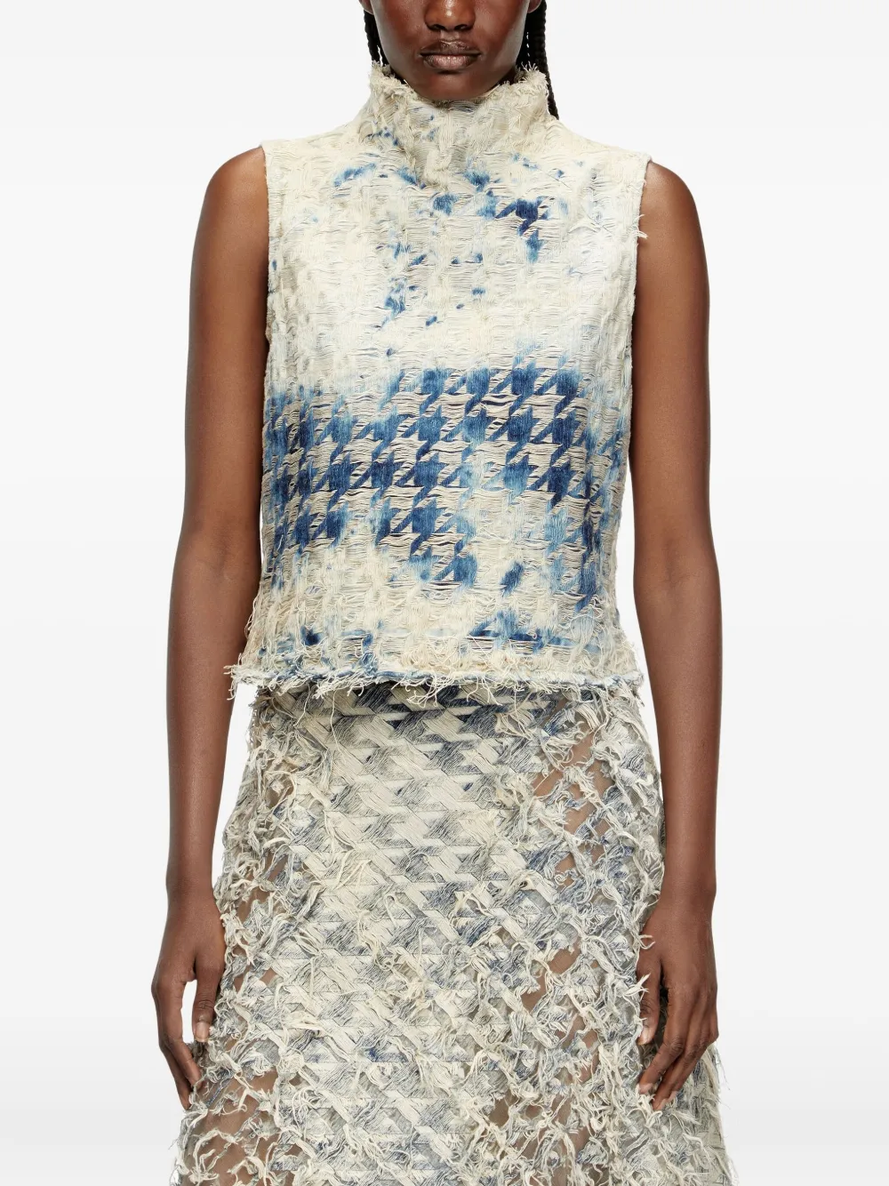 Diesel Sleeveless Top In Houndstooth-weave Denim In Multi