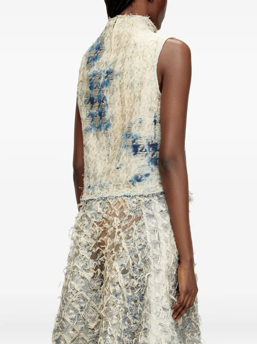 Diesel Sleeveless Top In Houndstooth-weave Denim In Multi