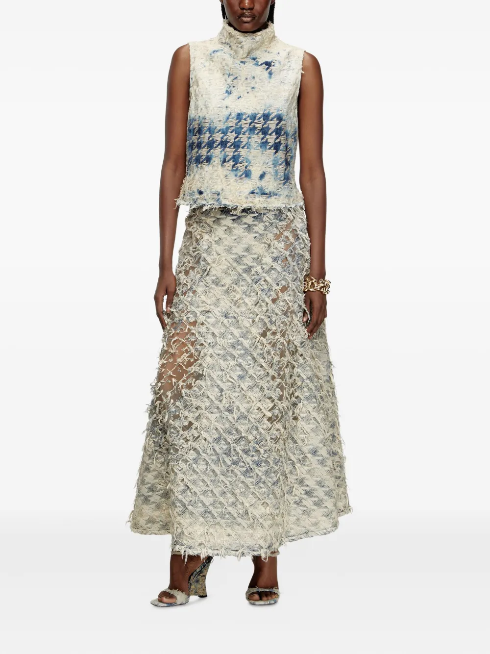 Diesel Sleeveless Top In Houndstooth-weave Denim In Multi