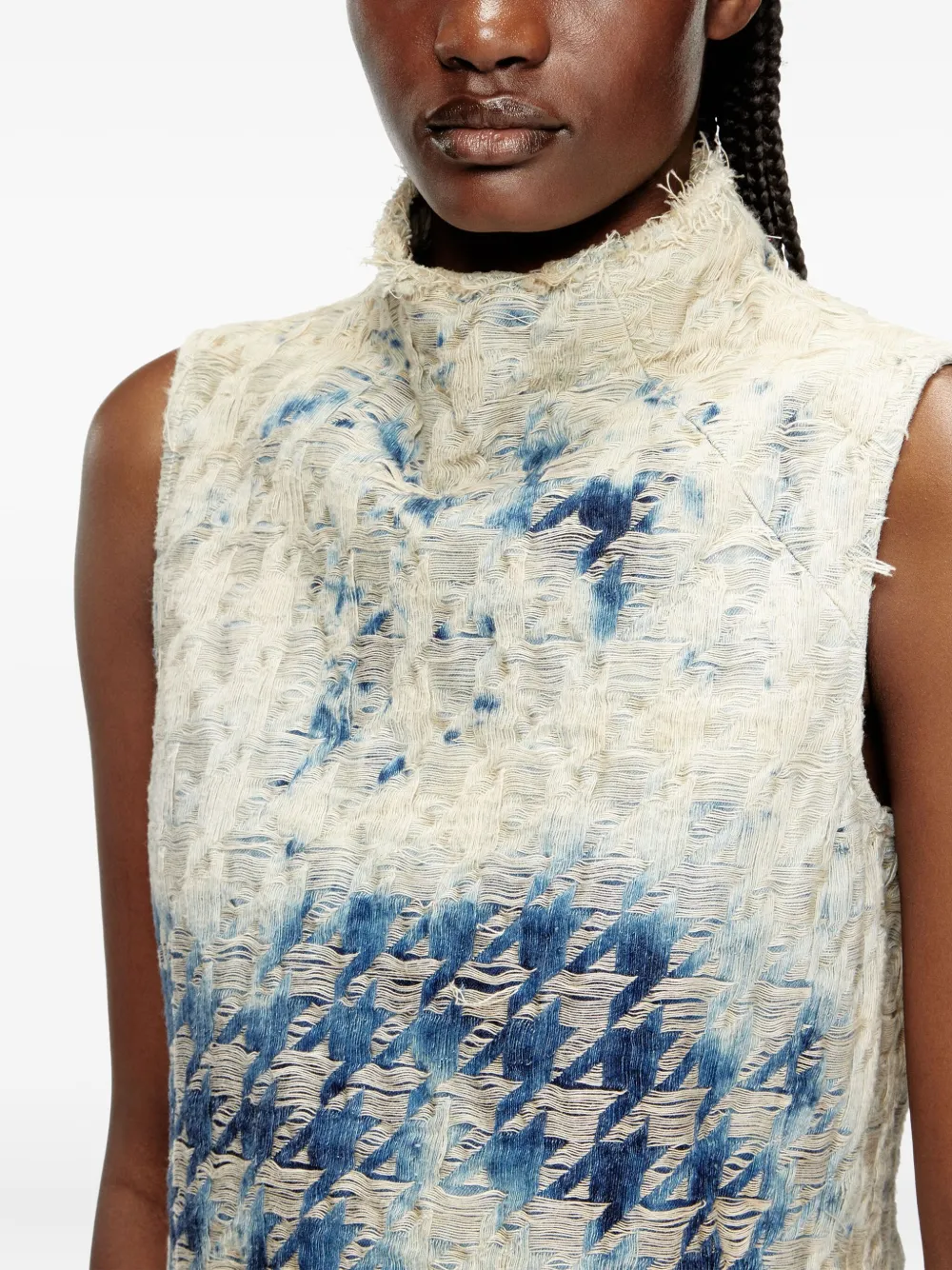 Diesel Sleeveless Top In Houndstooth-weave Denim In Multi