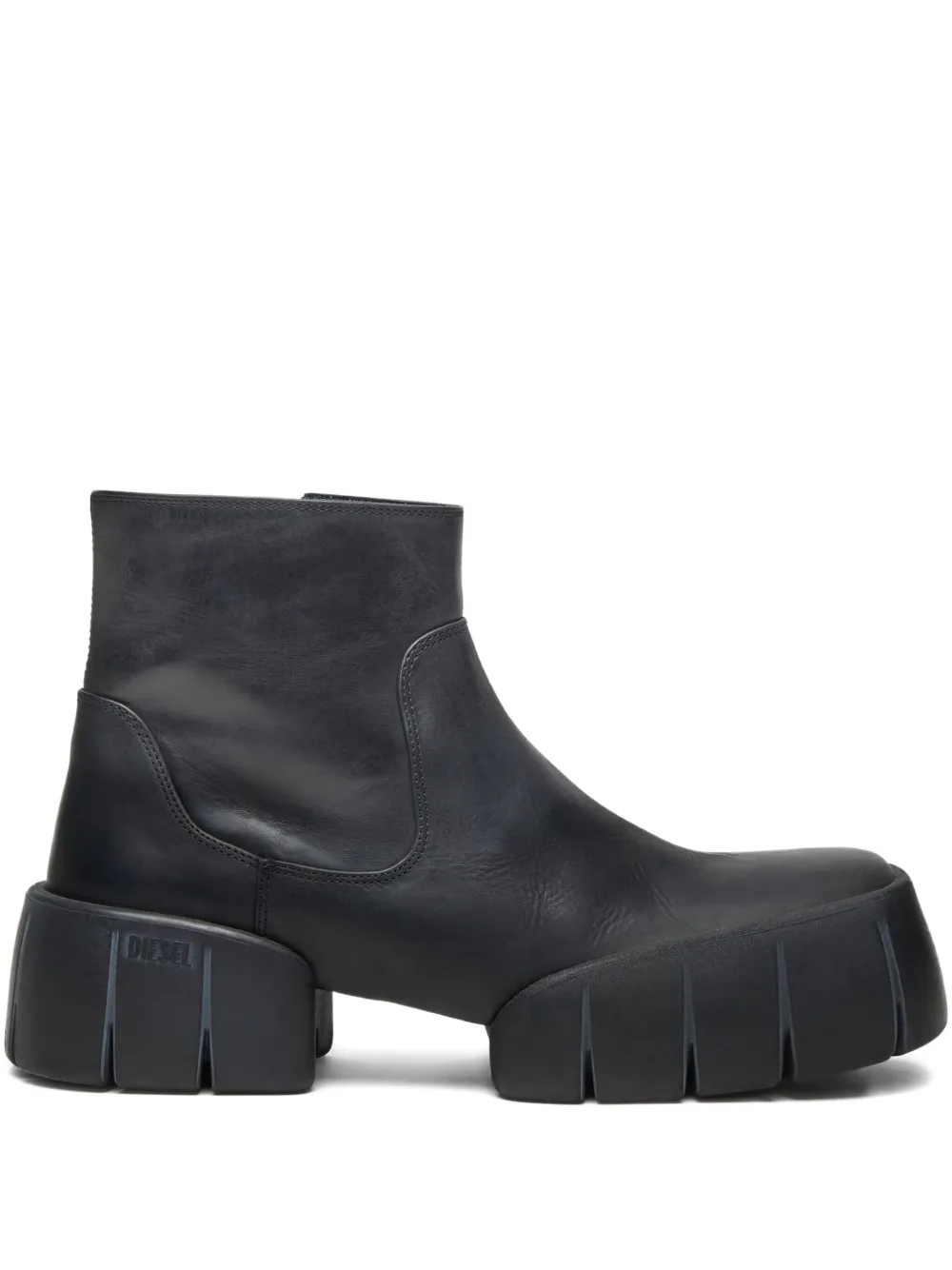 Diesel D-tex-oiled Leather Ankle Boots With Split Sole In Black