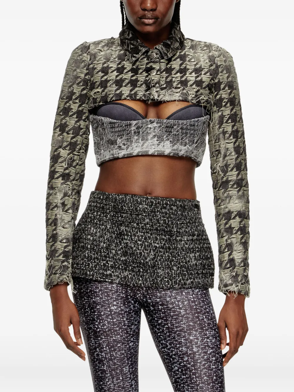 Diesel Shrug In Houndstooth-weave Denim In Black