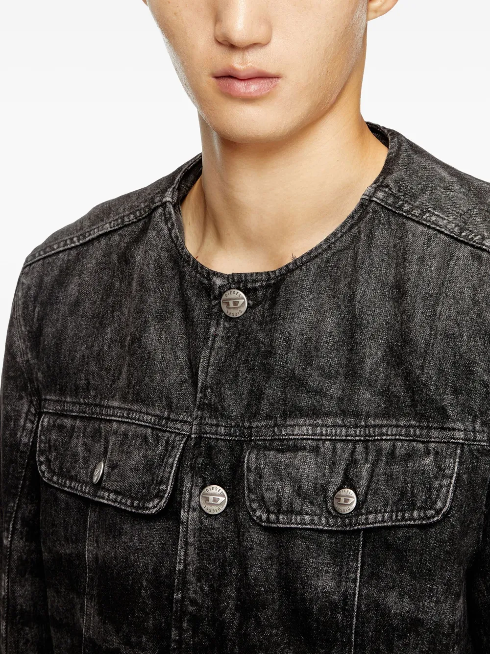 Diesel Denim Jacket With Chest And Flap Pockets In Black