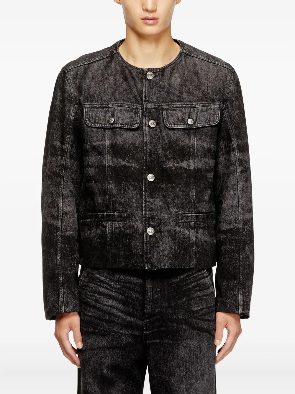 Diesel Denim Jacket With Chest And Flap Pockets In Black