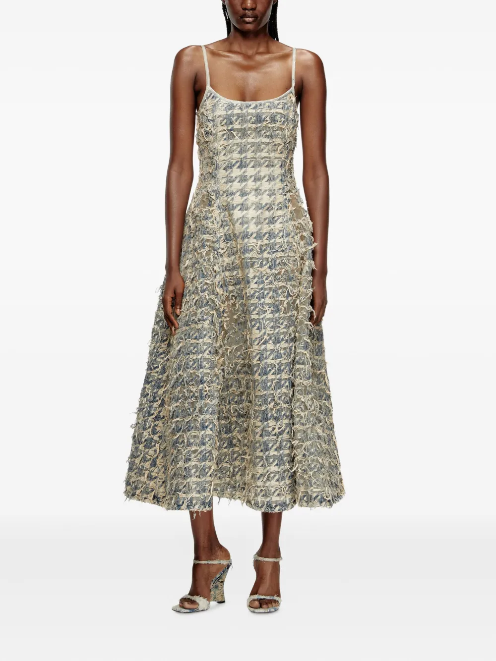 Diesel Devoré midi-jurk met pied-de-poule print - Beige