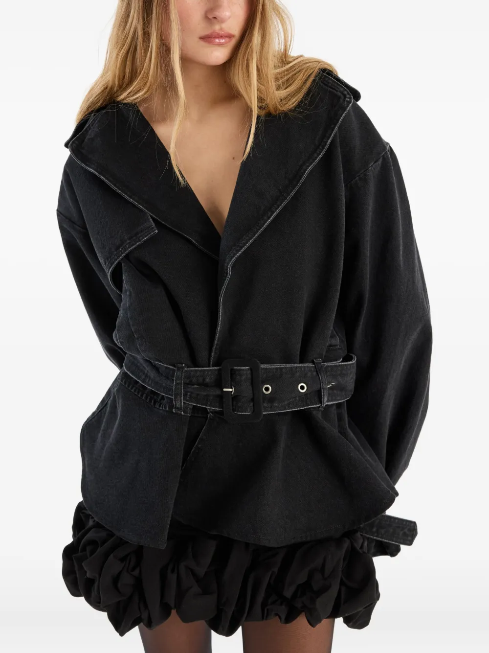Rotate Birger Christensen Denim Biker Jacket In Black
