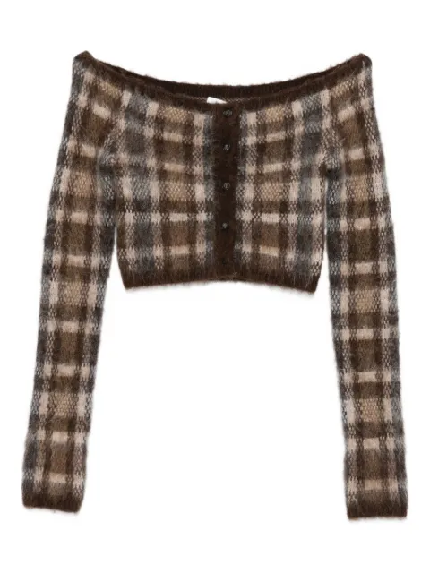 Nanushka off-shoulder check cardigan