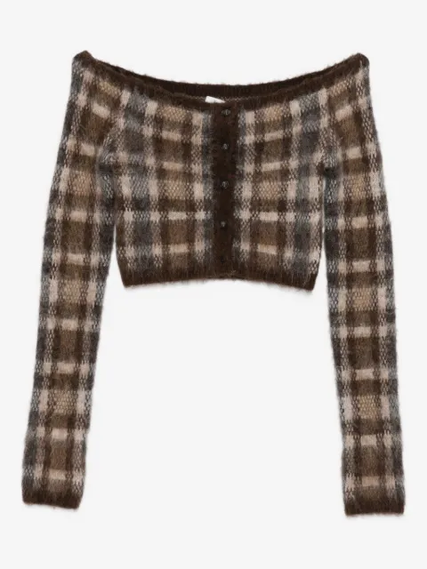 Nanushka off-shoulder check cardigan