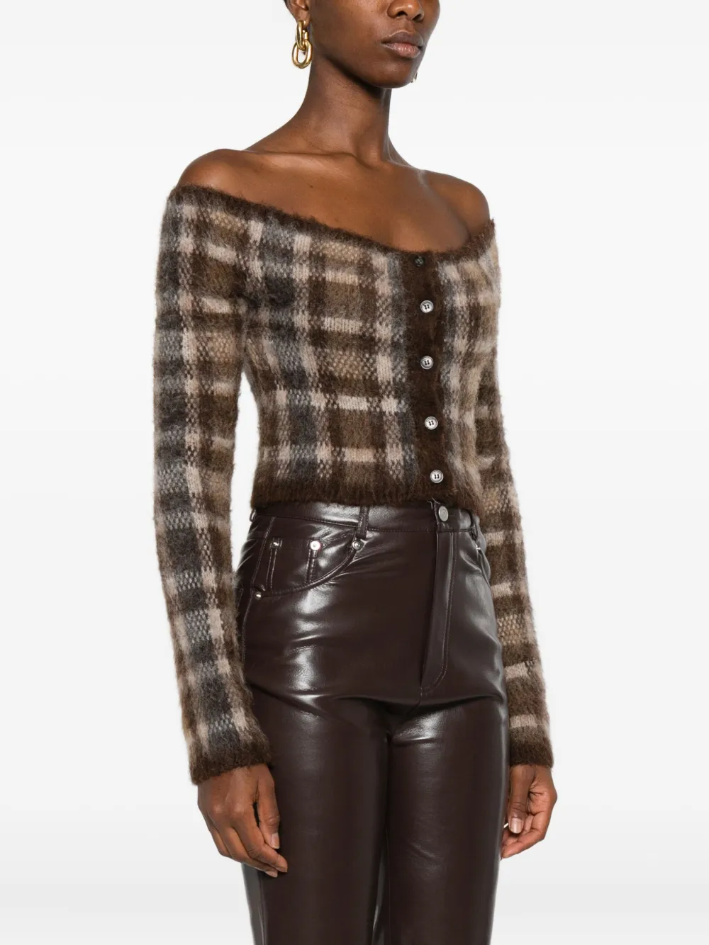 Nanushka Off-shoulder geruit vest Bruin
