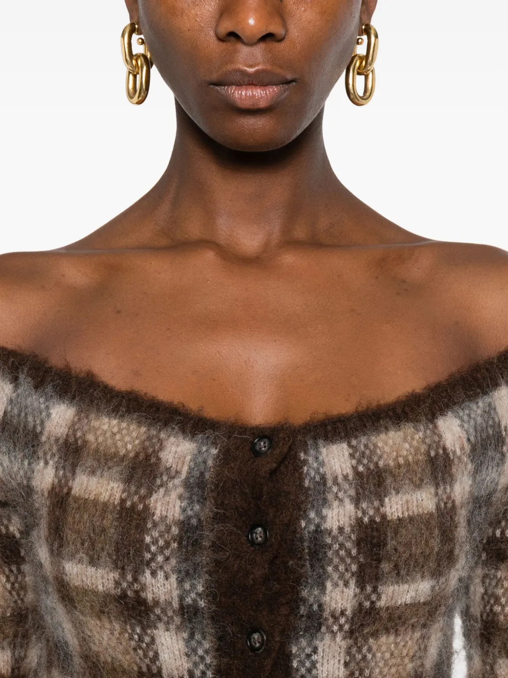 Nanushka Off-shoulder geruit vest Bruin