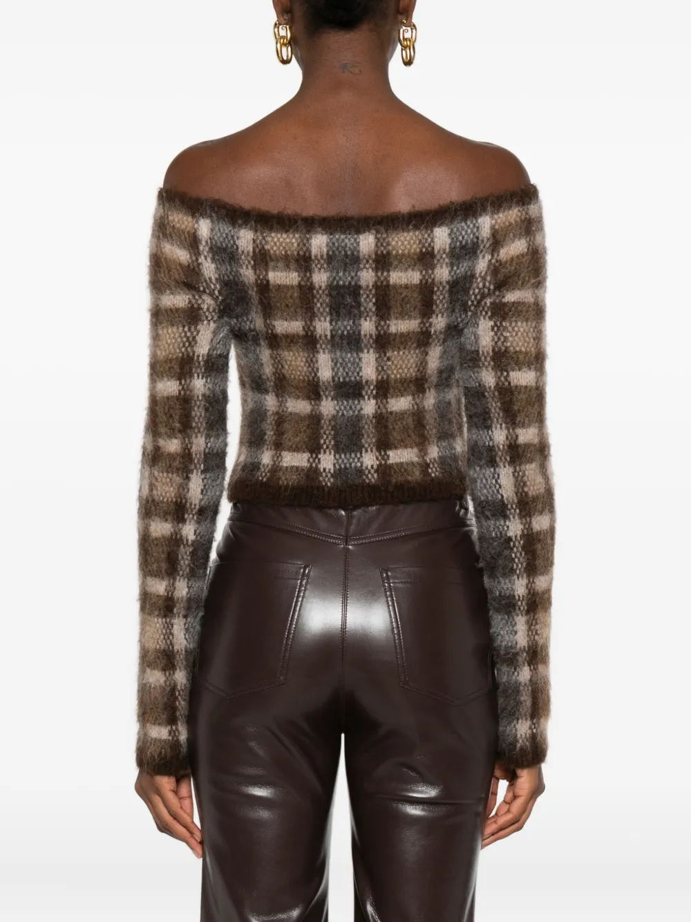 Nanushka Off-shoulder geruit vest Bruin