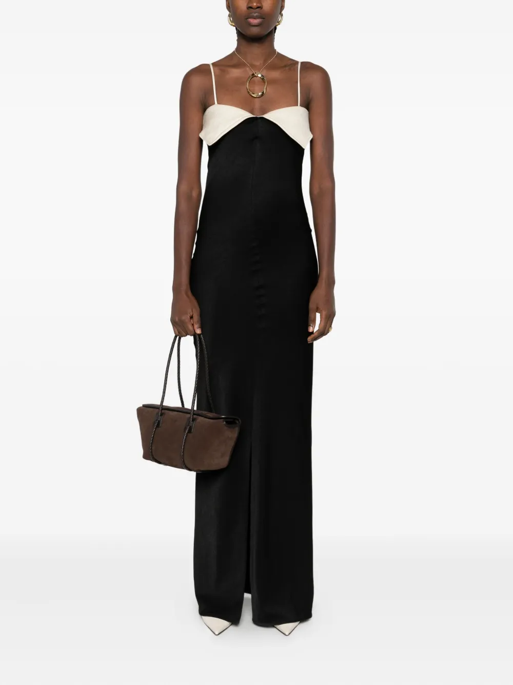 Nanushka Maxi-jurk met omgeslagen hals - Zwart