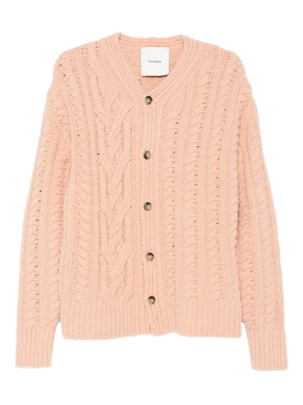 Nanushka Cable-knit Button Cardigan In Pink