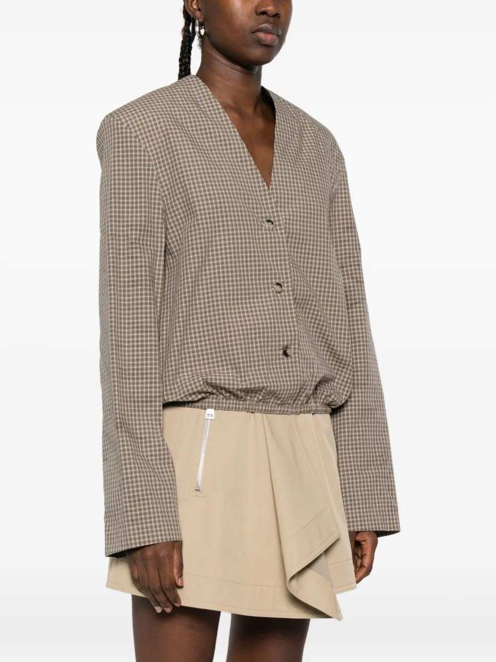 Nanushka Geruit T-shirt met V-hals Bruin