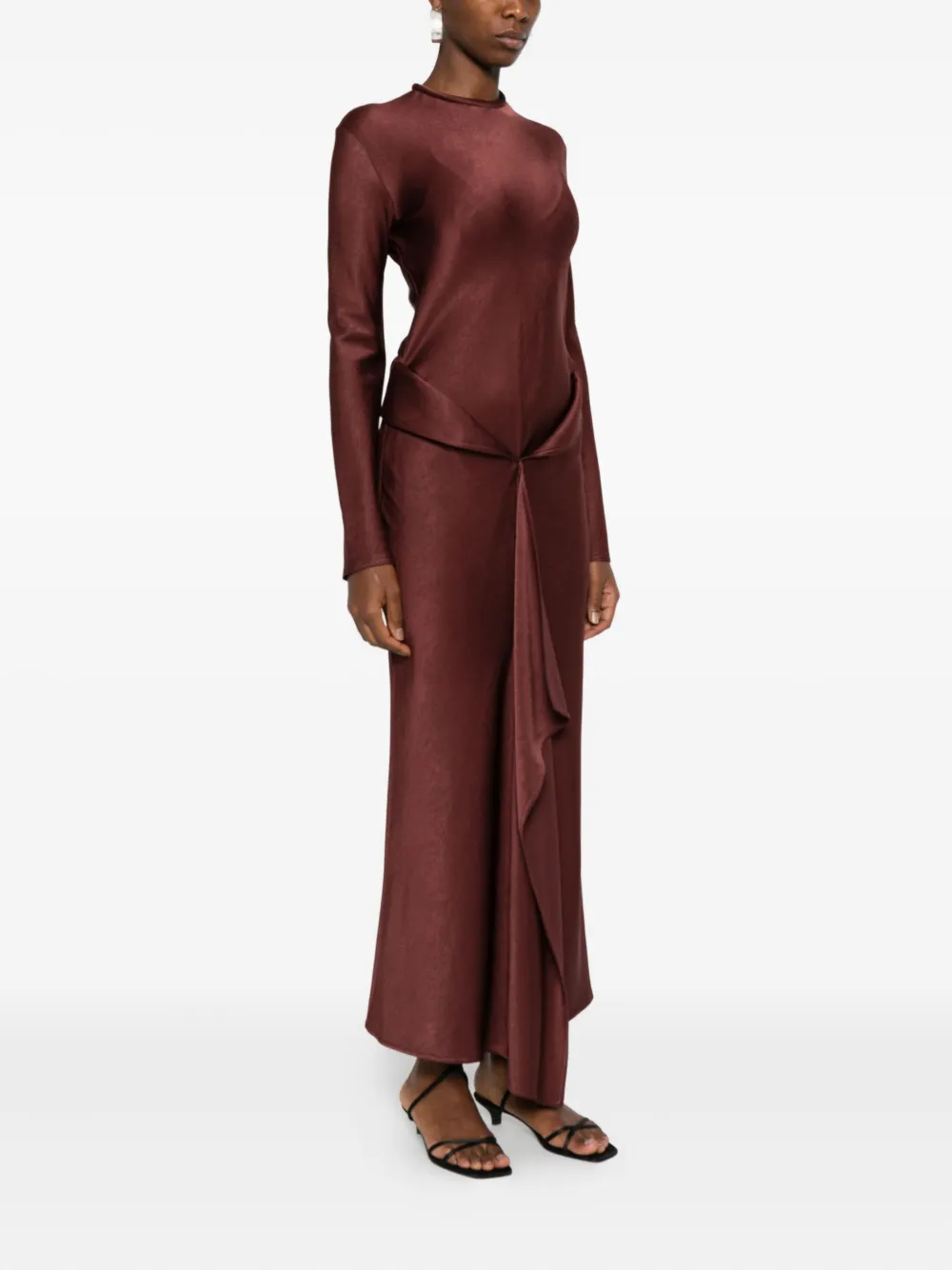 Nanushka Crew-neck Draped Maxi Dress In Brown