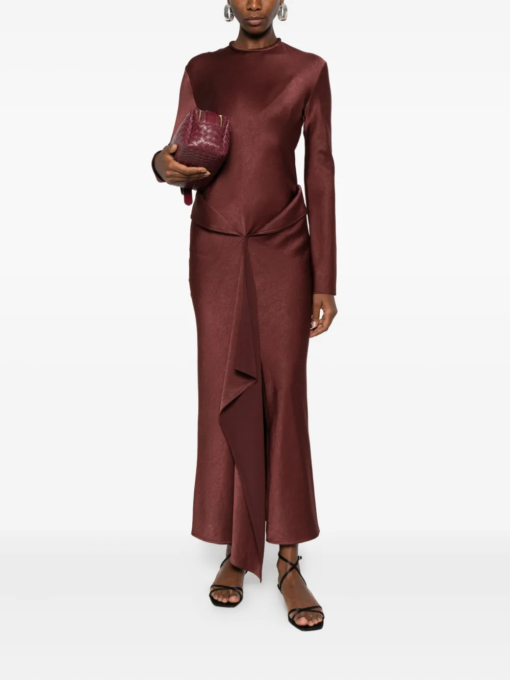Nanushka Crew-neck Draped Maxi Dress In Brown