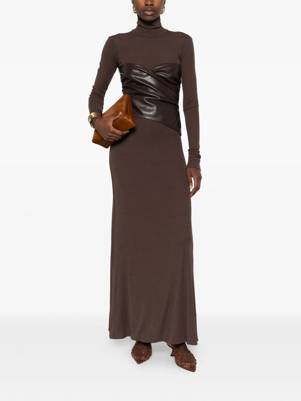 Nanushka Maxi-jurk met col - Bruin